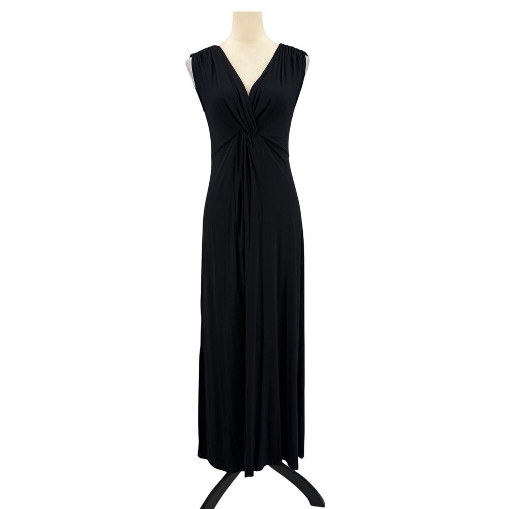 Soma Black Twist Front V-neck Sleeveless Soft Jersey Basic Classic Maxi Dress